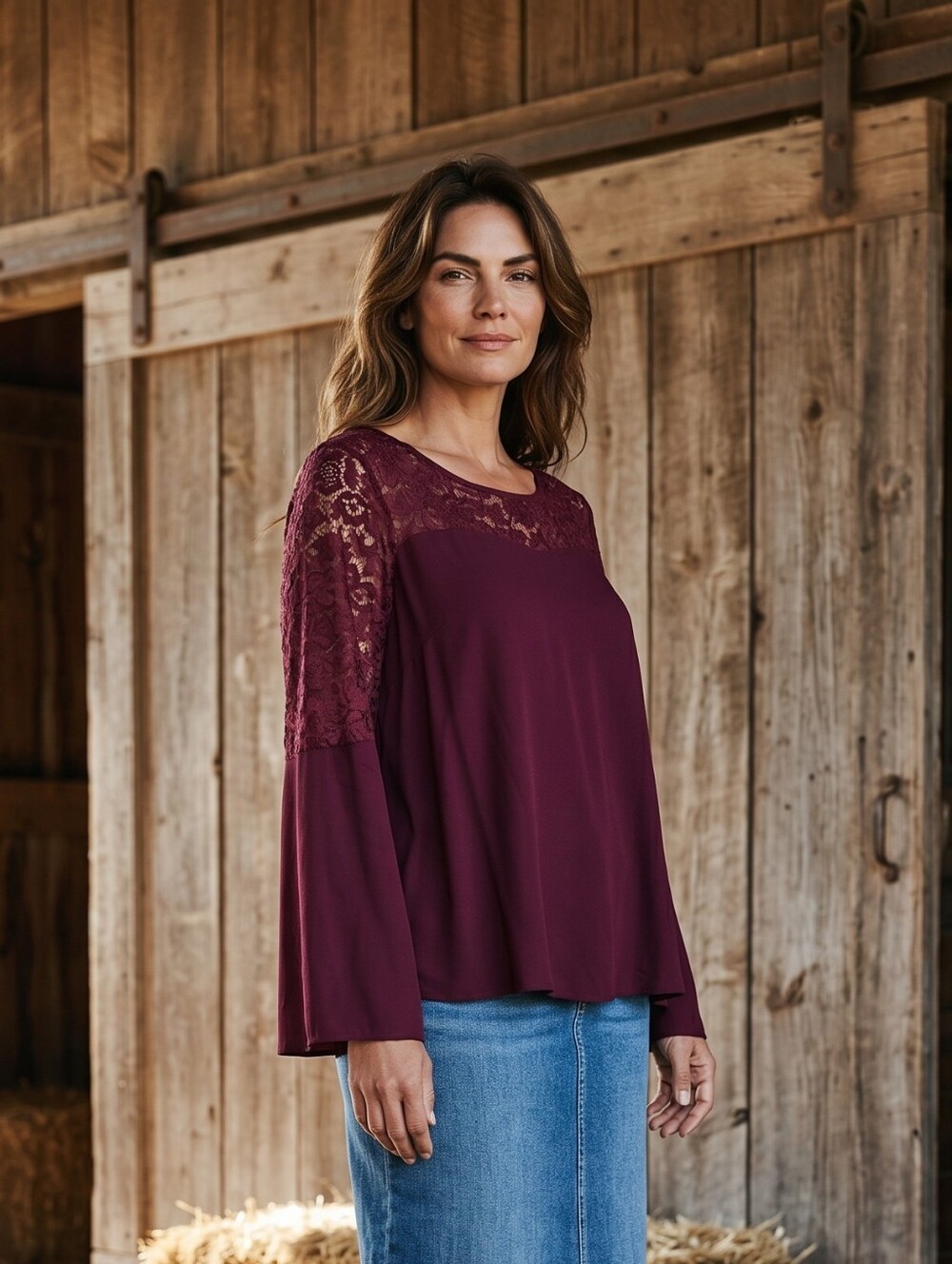 torrid Burgundy Lace Long Sleeve Blouse With Key Hole Back